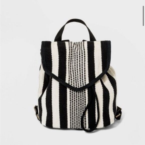UNIVERSAL THREAD Black and Beige Striped Woven Mini Backpack - Picture 1 of 9
